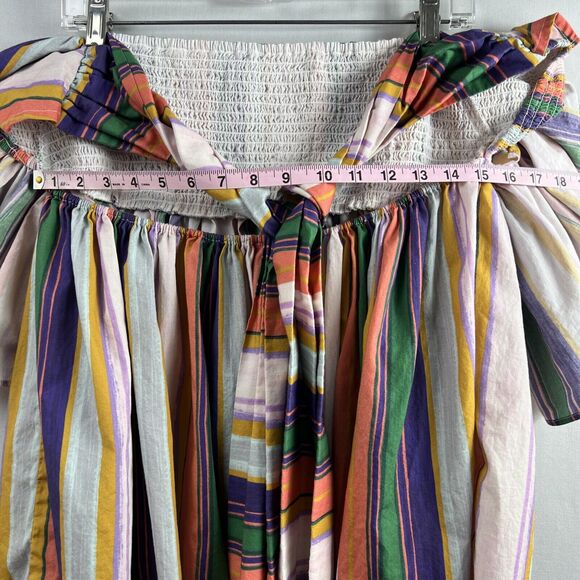 Anthropologie Tunic Top Womens Babydoll Striped Smocked Ruffled Sleeve size M - Picture 11 of 13